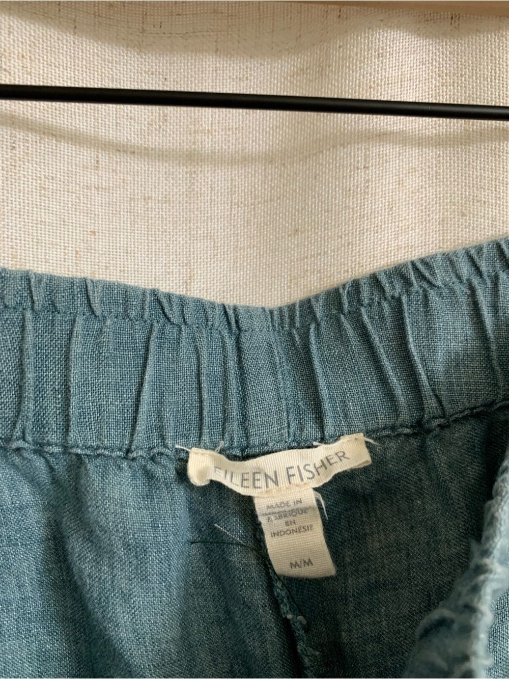 Eileen Fisher 100% Organic Linen Délavé Relaxed Wide-Leg Pants Blue Medium - Picture 12 of 13